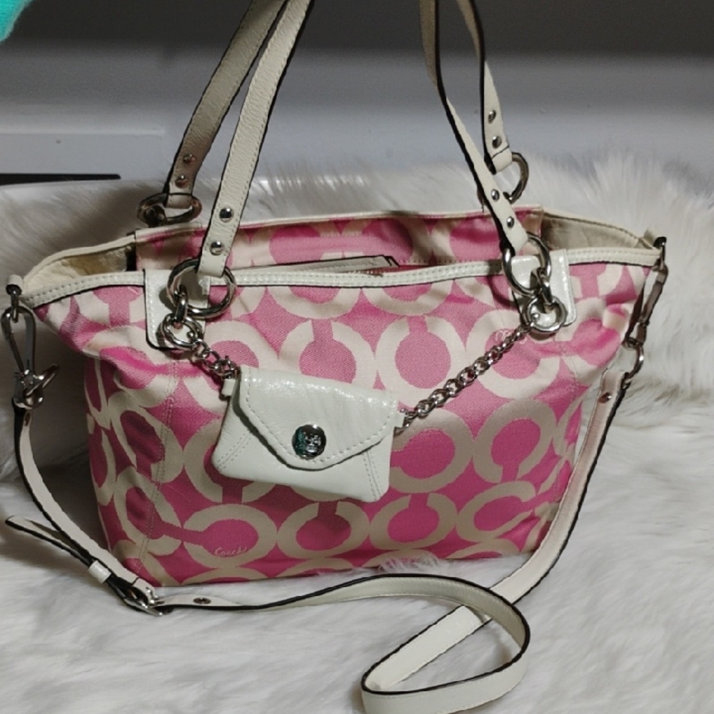 Authentic Coach Op Art Pink 🩷 Cream Y2K Shoulder/Tote Bag